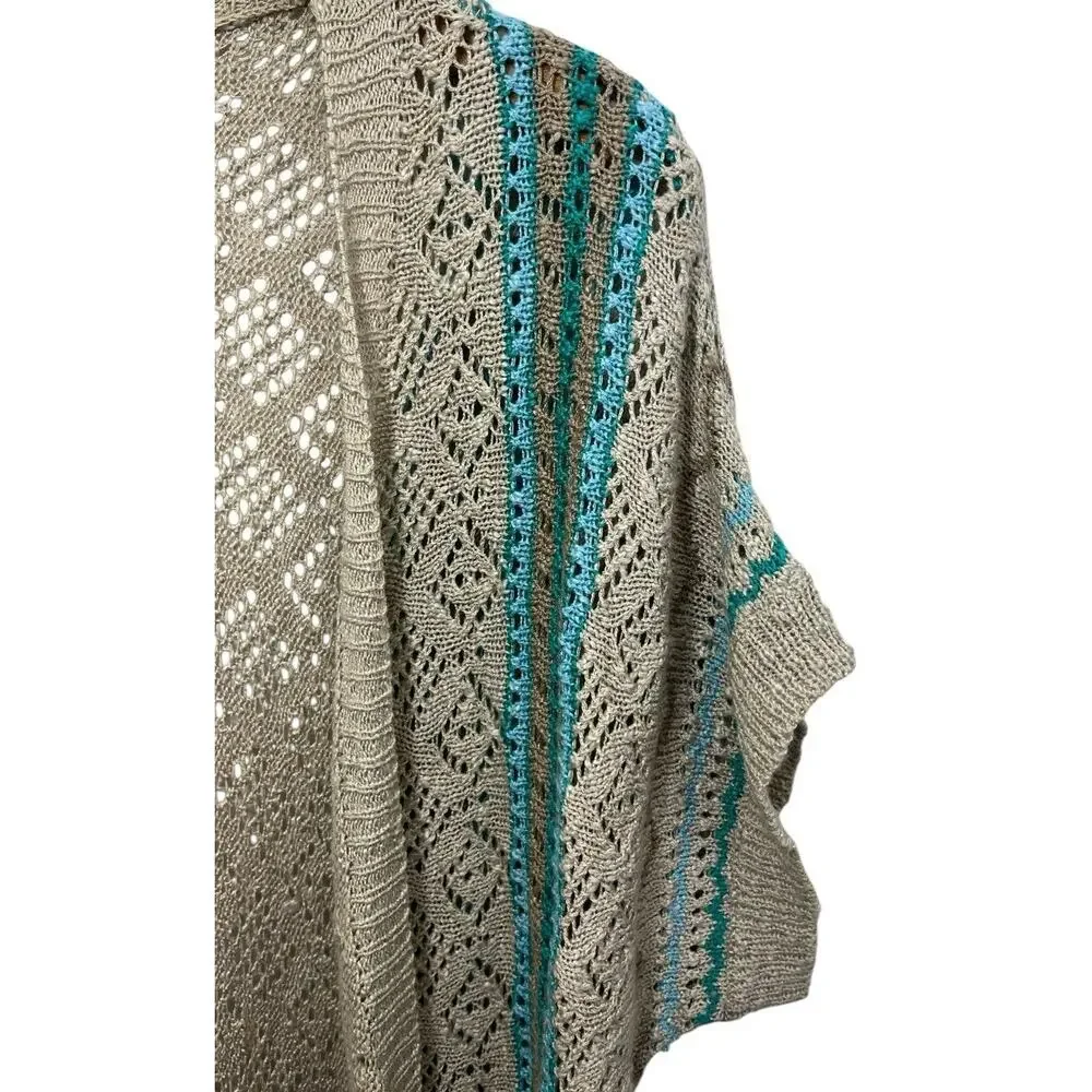 Crochet Duster Cardigan Festival Large Beige Hippie Short Sleeve Boho Lagenlook